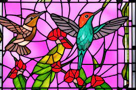 Hummingbirds In Stained Glass Painting