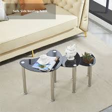 Rozhome Tempered Glass Nest Of 3 Tables