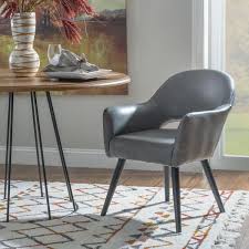 Linon Home Decor Jade Dark Grey Faux Leather Dining Chair With Curved Back And Padded Seat Gray