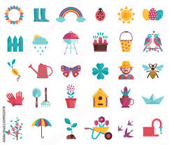 Spring Icons Set With Gardening Tools