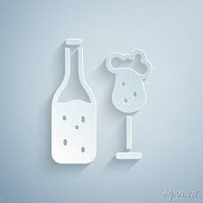 Paper Cut Beer Bottle And Glass Icon