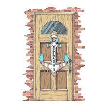 A Wooden Door With An Anchor Hanging On It