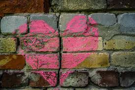 Broken Brick Wall Chalk Drawing Red