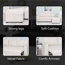 Naomi Home Jenny Tufted Sectional Sofa Sleeper With Storage Chaise Color White Fabric Air Leather