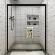 Toolkiss 46 60 W Double Sliding Framed Shower Door With Safety Glass 56 60 Inch W X 72 Inch H Black