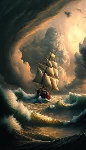 Beautiful Painting Of A Boat Struggling
