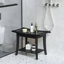 Black Bathroom Bamboo Shower Bench Seat