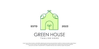 Green House Logo Lineart With Leaf