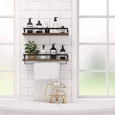 Floating Shelves Wall Mounted Storage Shelves For Kitchen Bathroom Set Of 2 Brown