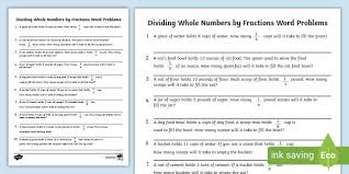 Dividing Fractions Word Problems Math