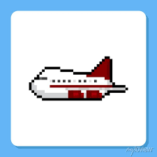 Pixel Art Cartoon White Red Airplane