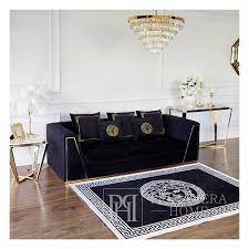Black Velvet Quilted Sofa Modern In A