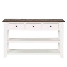 48 In White Rectangular Solid Pine Wood Top Console Table Entryway Sofa Side Table With 3 Storage Drawers 2 Shelves