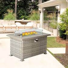 44 Aluminum Propane Fire Pit Table With Faux Ledgestone 50 000 Btu Gas Fire Table Waterproof Cover Glass Rock Chocolate
