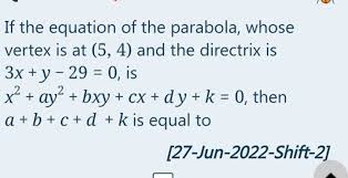 If The Equation Of The Parabola Whose