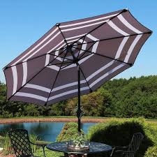 Sunnydaze Decor 9 Foot Patio Umbrella With Push On Tilt Crank Navy Blue Stripe