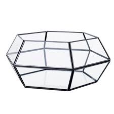 Geometric Glass Black Metal Oval Bowl