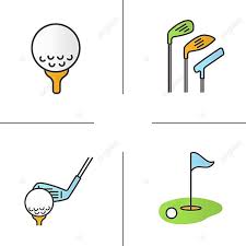 Golf Color Icons Set Icon Hole Ball