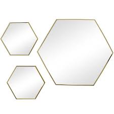 Gold Trim Framed Hexagon Mirrors Set