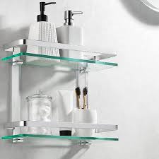 Acehoom 14 In W X 5 In D X 12 In H Silver Wall Mount 2 Tier Bathroom Glass Floating Shelf