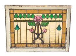 Stained Glass Window With Centrally Flower
