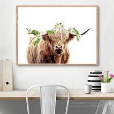 Highland Cow With Daisy Flower Crown