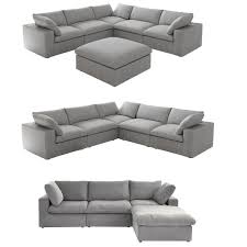 120 In Free Combination Large 5 Seat L Shape Corner Modular Linen Flannel Upholstered Sectional Sofa With Ottoman Gray