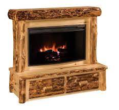 Rustic Log Electric Fireplace With