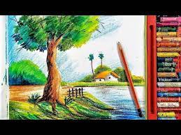 Natural Scenery Drawing With Oil Pastel