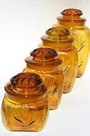 Vintage Amber Glass Canister Jars Set