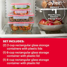 Pyrex Freshlock 8 Pieces Mixed Sized Glass Food Storage Containers Set Airtight Leakproof Locking Lids Freezer Dishwasher Microwave Safe