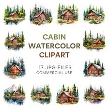 Cabin Clipart Bundle Watercolor Cabin