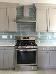 Blue Glass Tile Backsplash With Gray