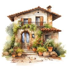 Watercolor Of Italian Tuscan Villa A