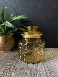Vintage Amber Glass Jar Glass Canister