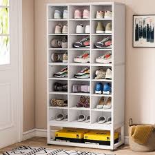 Byblight 12 2 In W White 24 Pairs Shoe Storage Cabinet White Laminate Wood Shoe Rack With Adjustable Panel