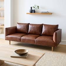 Antonio 76 Multi Seat Sofa Poly Ludlow Leather Navy Natural Oak West Elm