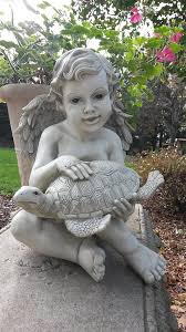 Garden Statue With Cherub With Turtle