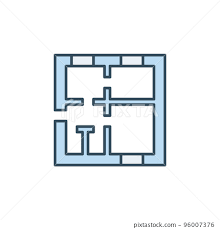 House Floor Plan Vector Concept Blue