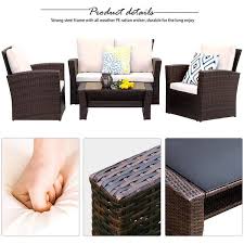 4 Piece Pe Rattan Wicker Outdoor Patio Furniture Set In Brown