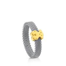 Gold And Steel Icon Mesh Ring Tous