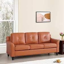 Square Arm Faux Leather Rectangle Sofa