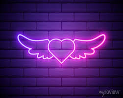 Heart With Wings Purple Glowing Neon Ui