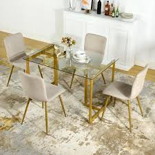 Furniturer Slip 47 Metal And Glass Dining Table With Metal Frame In Clear Gold