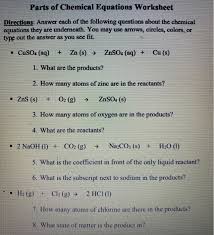 Chemical Equations Worksheet Directions