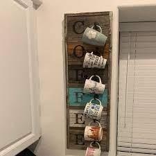 Barnwood Coffee Mug Rack Wall Mounted