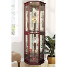 Floor Standing Cherry 5 Sided Lighted Corner Curio Cabinet