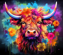 Painting Of A Colorful Cow With Horns