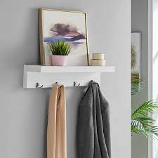 Danya B Entryway Wall Coat Rack With Decorative Ledge Shelf And Hooks White