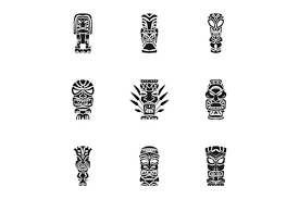 Tiki Aztec Idol Icon Set Simple Style